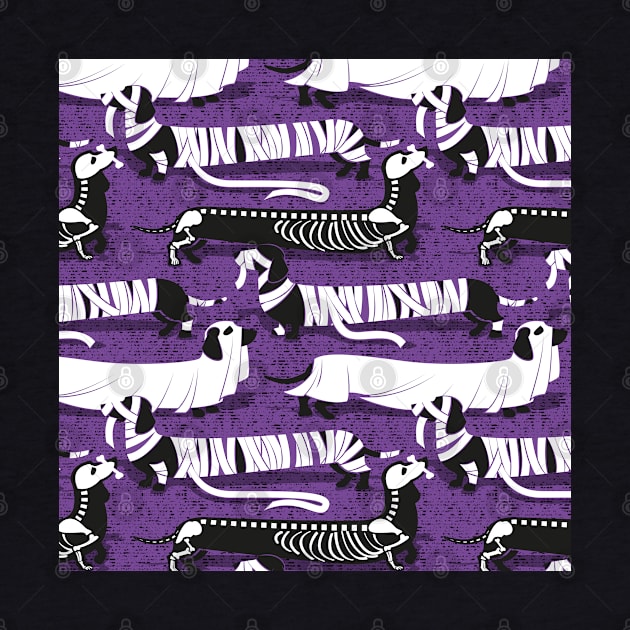 Spooktacular long dachshunds // pattern // studio purple background mummy ghost and skeleton dogs by SelmaCardoso